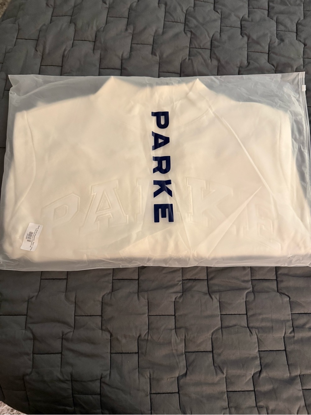 Parker White Sweatshirt with Navy Vertical Logo